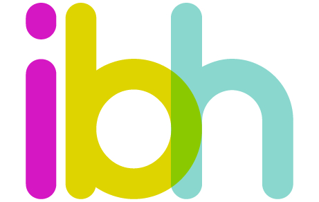 Logo der Inklu-Beratung Hessen: Pinkes i, grünes b und blaues h in Kleinschrift.