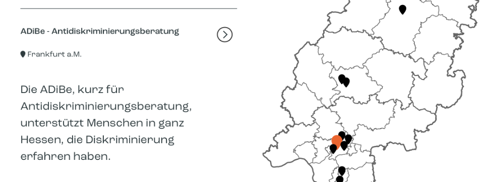 Foto vom Teil einer Hessenkarte mit Ortsmarkierungen.